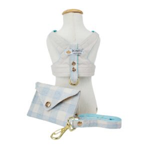 COLEIRA PEITORAL CLASSIC XADREZ AZUL – M